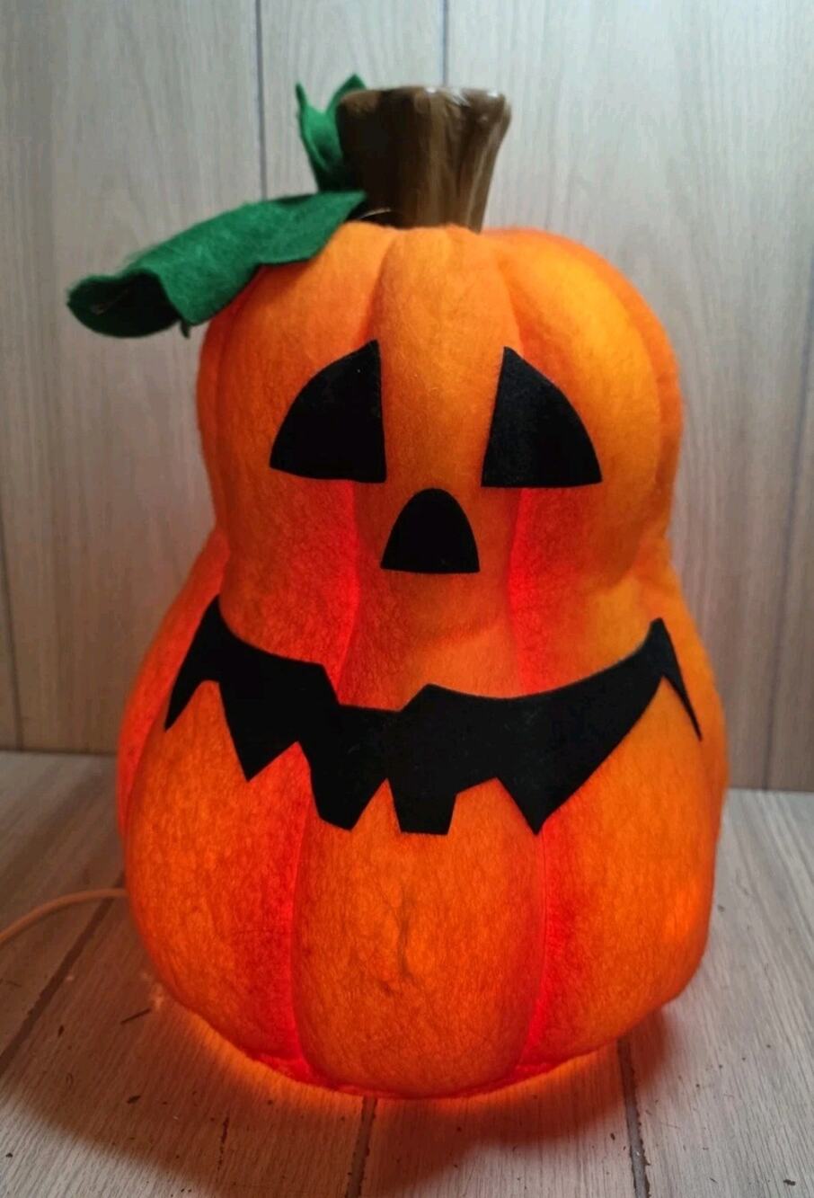 Vtg. 1997 Lighted Halloween Indoor Felt Blow Mold Pumpkin Jack O Lantern Read